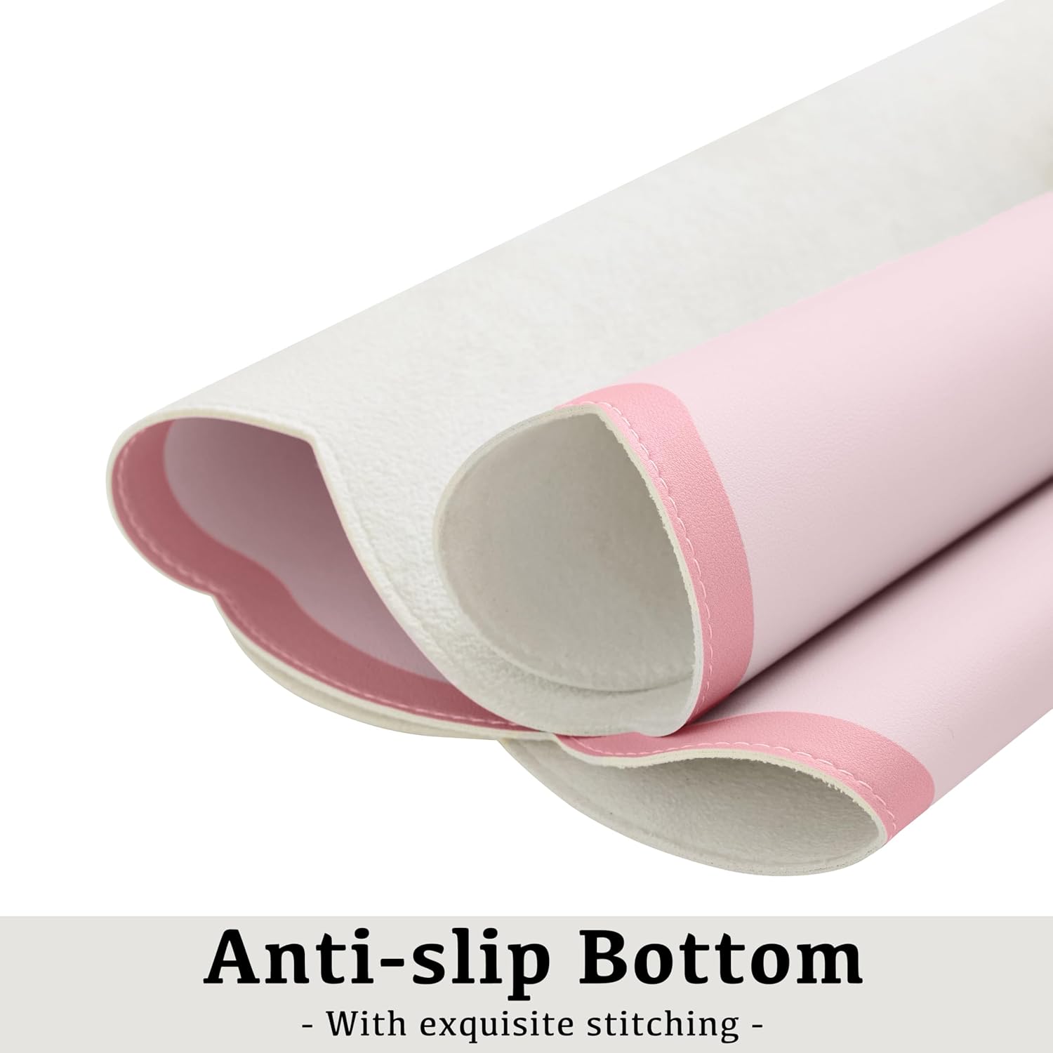 Scalloped Desk Mat, 31.5" x 15.7" Large Cute Aesthetic Desk Accessories, PU Leather Computer Laptop Desk Mouse Keyboard Pad, Desk Writing Mat for Vanity/Work/Home Decor (Pink, 31.5" x 15.7")