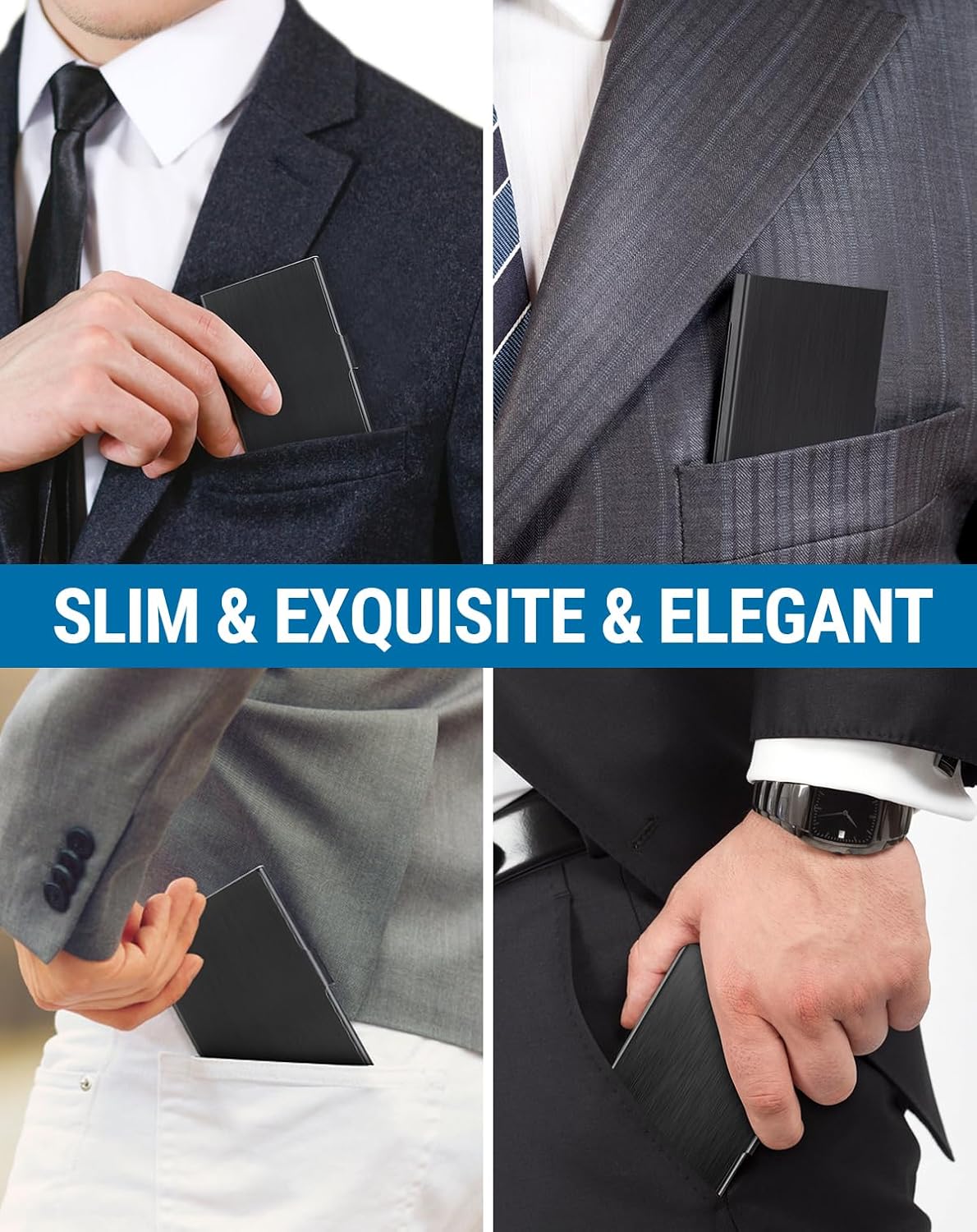 MaxGear Stainless Steel Business Card Holder, Slim Card Case, Black