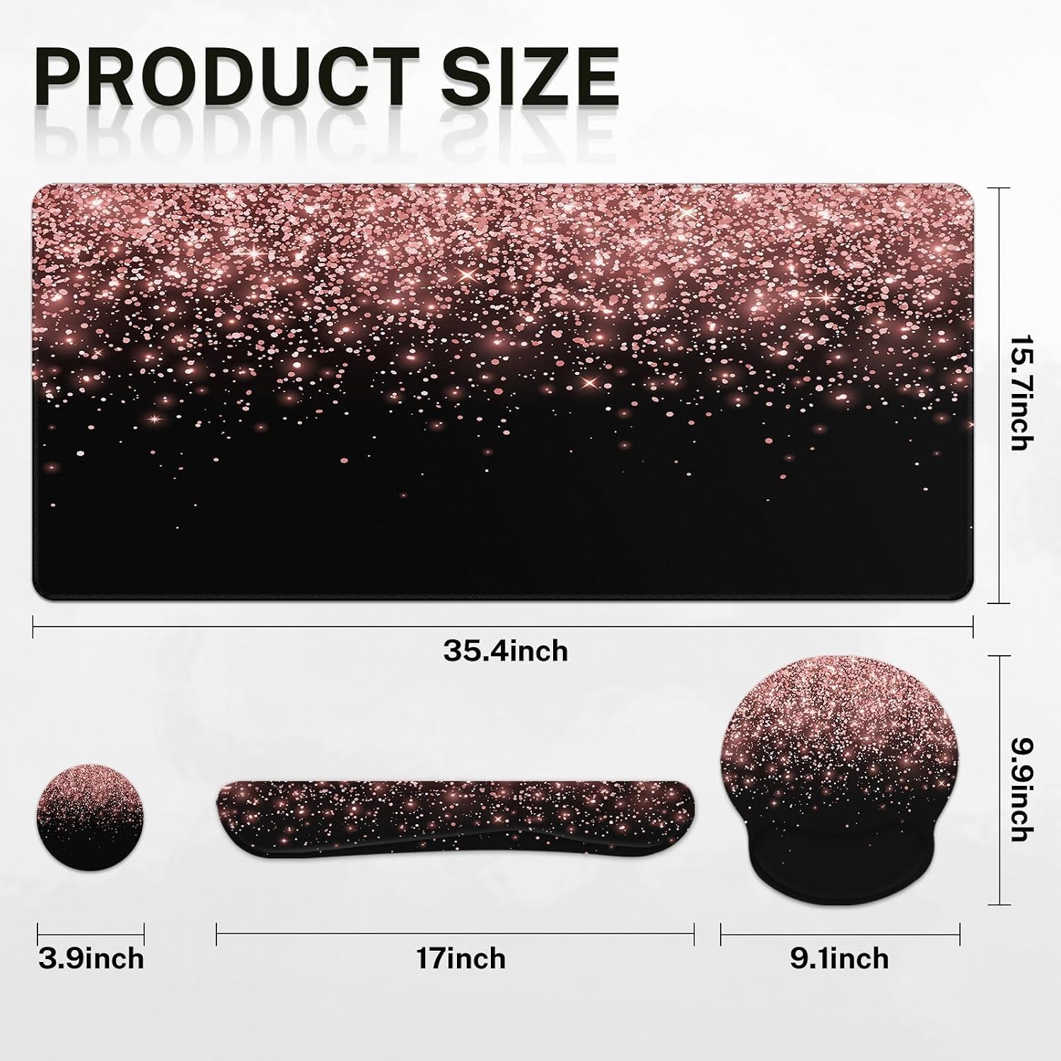 Britimes Keyboard Mouse Pad Set, 4 in 1 Desk Mat Set, Pink Rose Gold