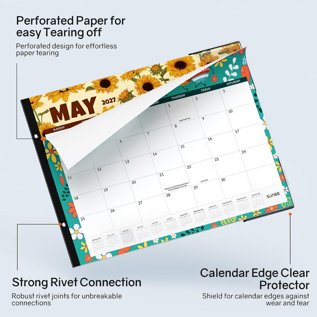 SUNEE Desk Calendar 2026 Large 22x17 from July 2026 to December 2027, Extra Large Desktop Monthly Calendar Pad 18 Months For Teacher or Office, Desk Top, Seasonal