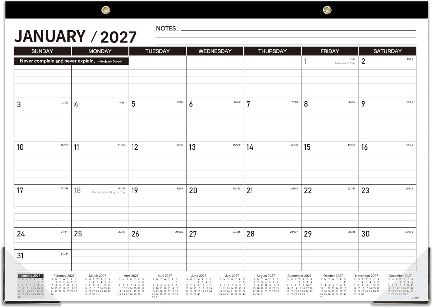 2027 Desk Calendar - JAN 2027 - DEC 2027, 12 Month Large Desk Calendar 2027