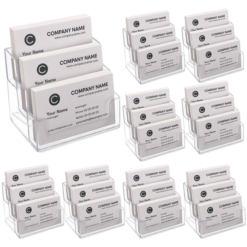 TecUnite 2 Pieces Business Card Holder for Desk 3 Tier Clear Acrylic Stand