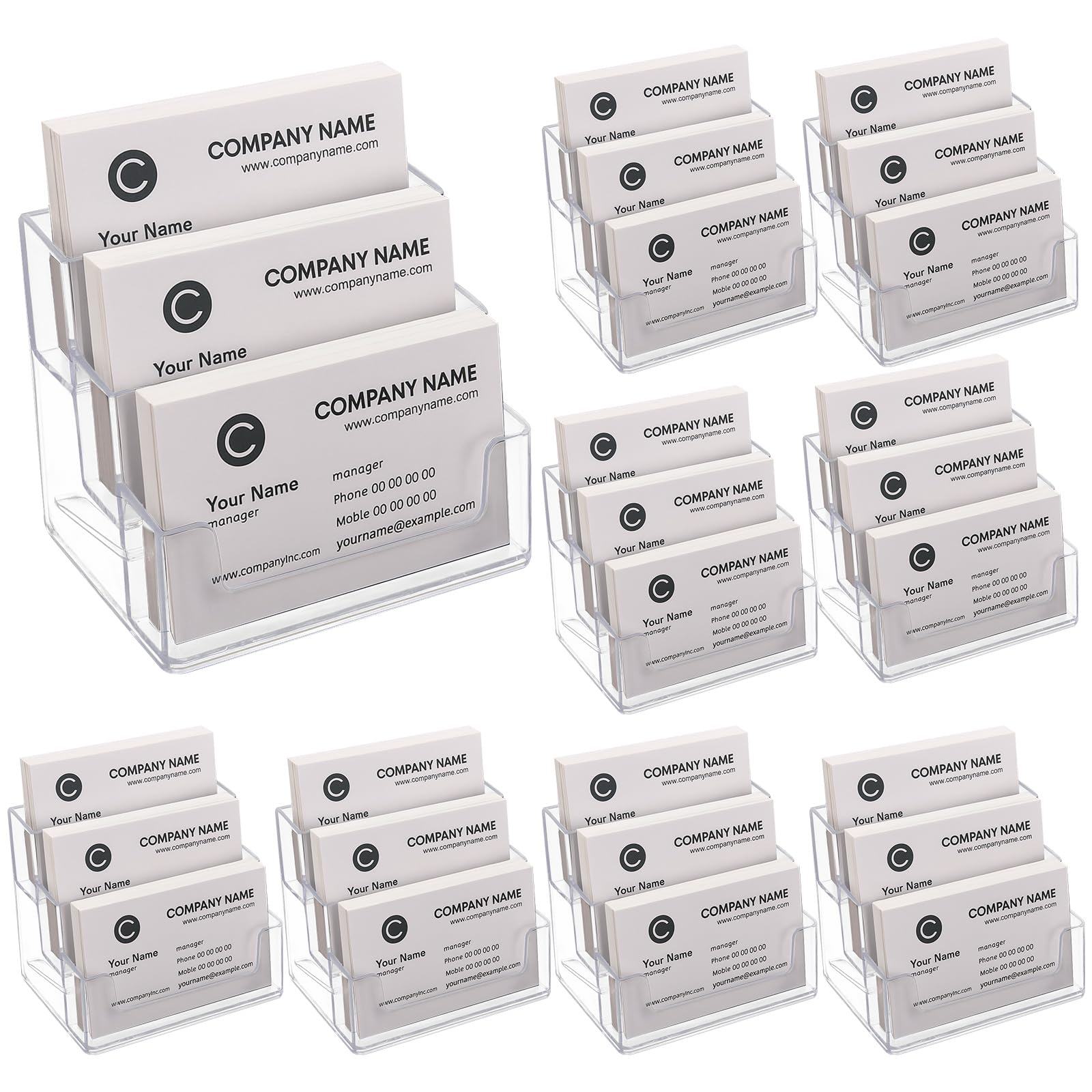 TecUnite 2 Pieces Business Card Holder for Desk 3 Tier Clear Acrylic Stand