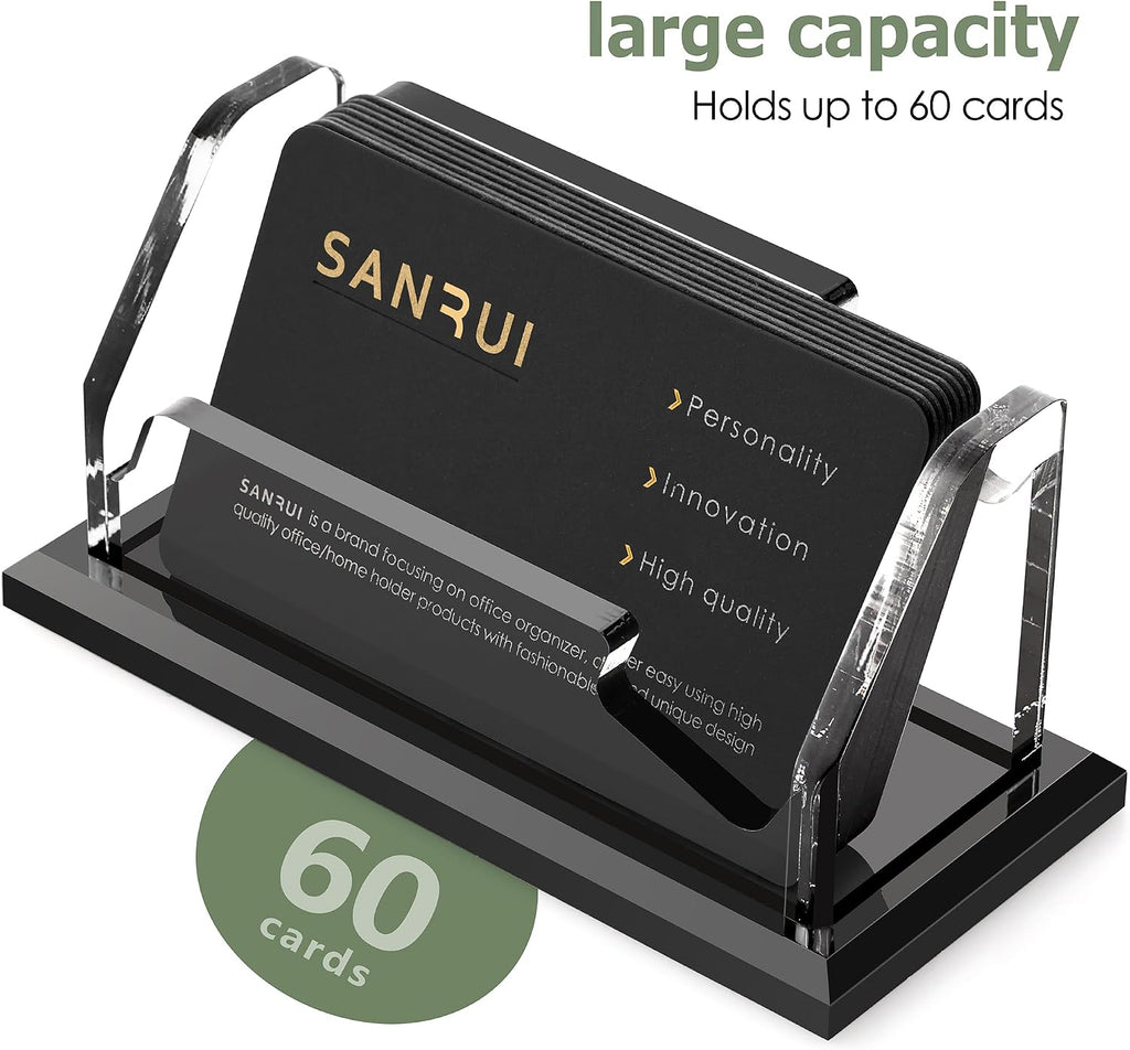 SANRUI Black Business Card Holder for Desk 1 Slot Clear Acrylic Horizontal