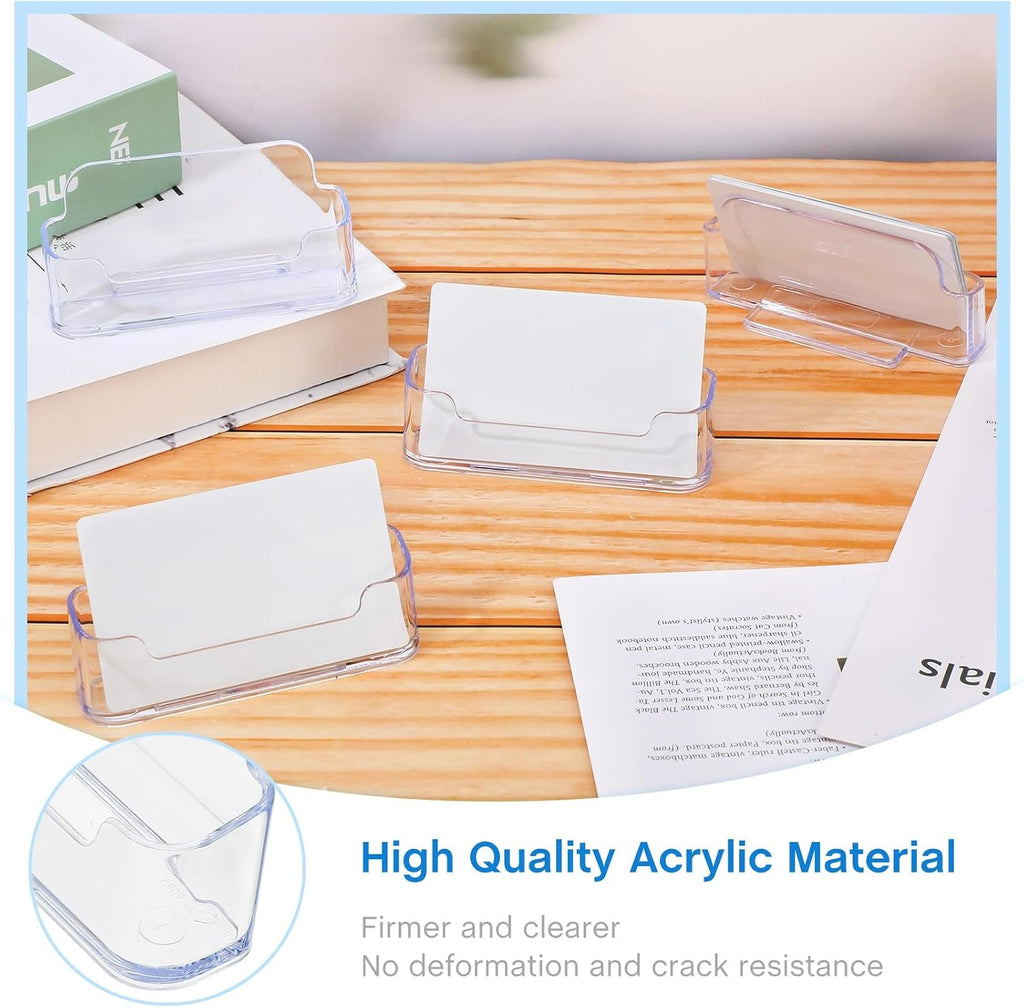 Leinuosen 50 Pack Business Card Holder for Desk Acrylic Business Card Holder Display Clear Label Stand Label Table Desktop Organizer for Home and Office