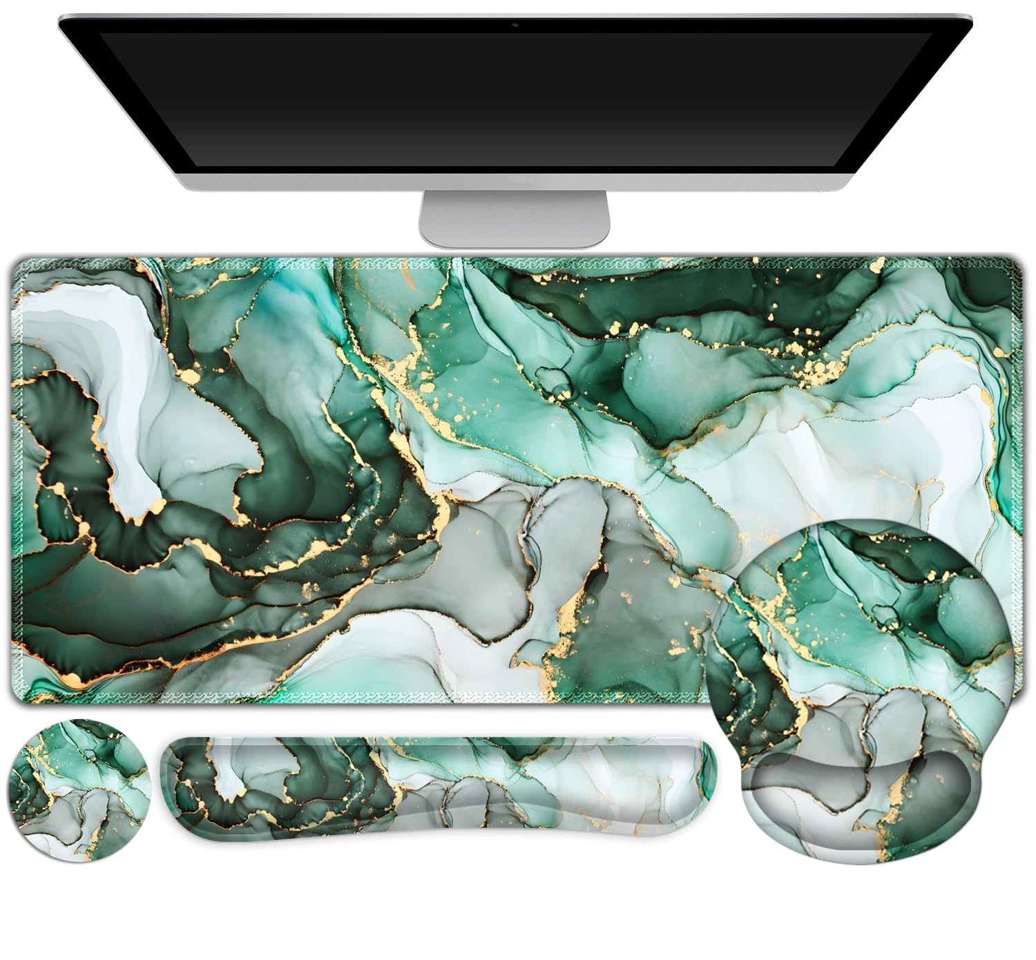 Gaming Mouse Pad Large Desk Mat, Cute Purple Marble Rose Desk Pad Protector