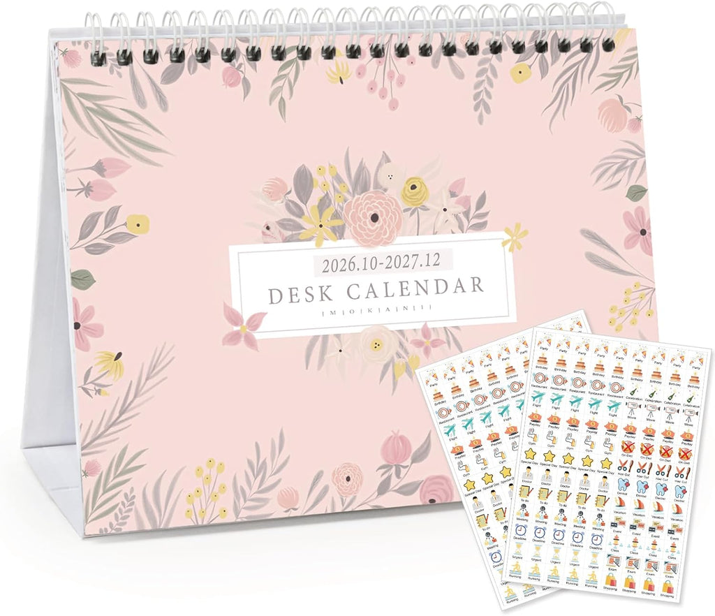 Mokani Small Desk Calendar 2026-2027, Desktop Calendar Oct.2026-Dec.2027