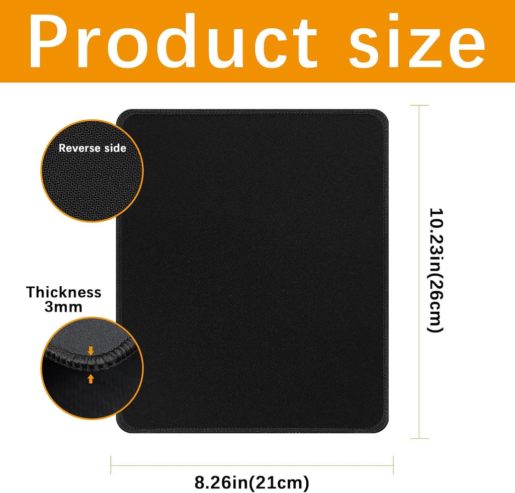 12 PCS Black Mouse pad Bulk with Stitched Edge,10.2x8.3inches 3mm Thickness Premium Textured Non-Slip Rubber Base Washable for Office and Home Use