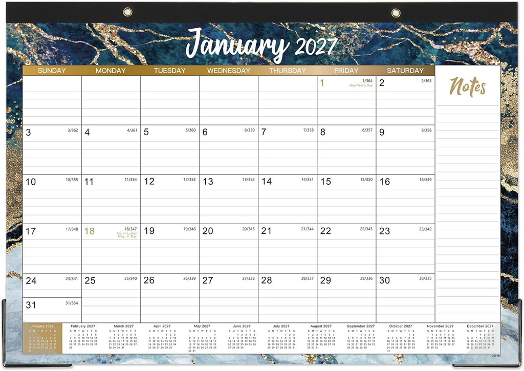 2027 Desk Calendar – Jan 2027 – Dec 2027, 12 Months Large Monthly Desk Calendar 2027, 17" x 12", Desk Pad, Ruled Blocks, To-do List & Notes, Tear Off, Best Desk/Wall Calendar, Gorgeous Marble Designs