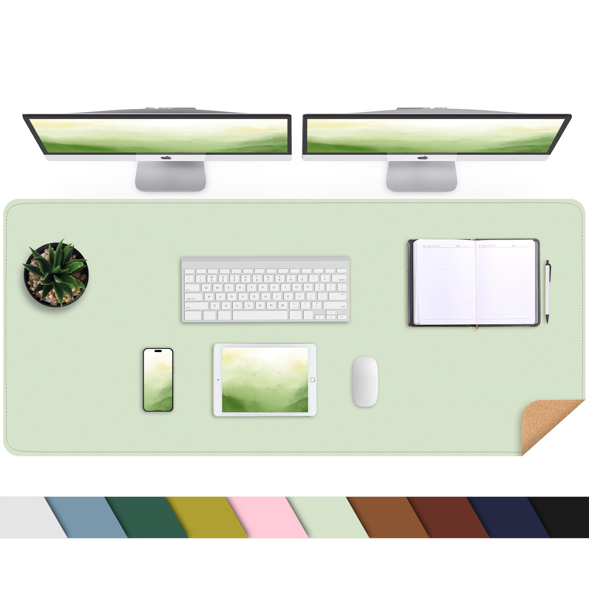 AFIING Desk Mat 35.4" x 17", Cork & PU Leather Desk Pad, Black