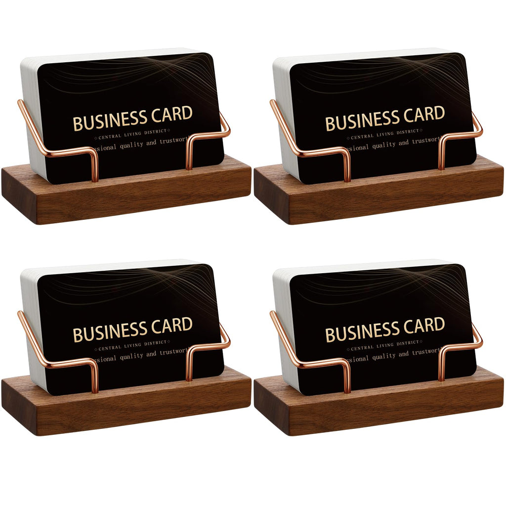 Amyhill 4 Pcs Wood Business Card Holders Display for Desk, Gold
