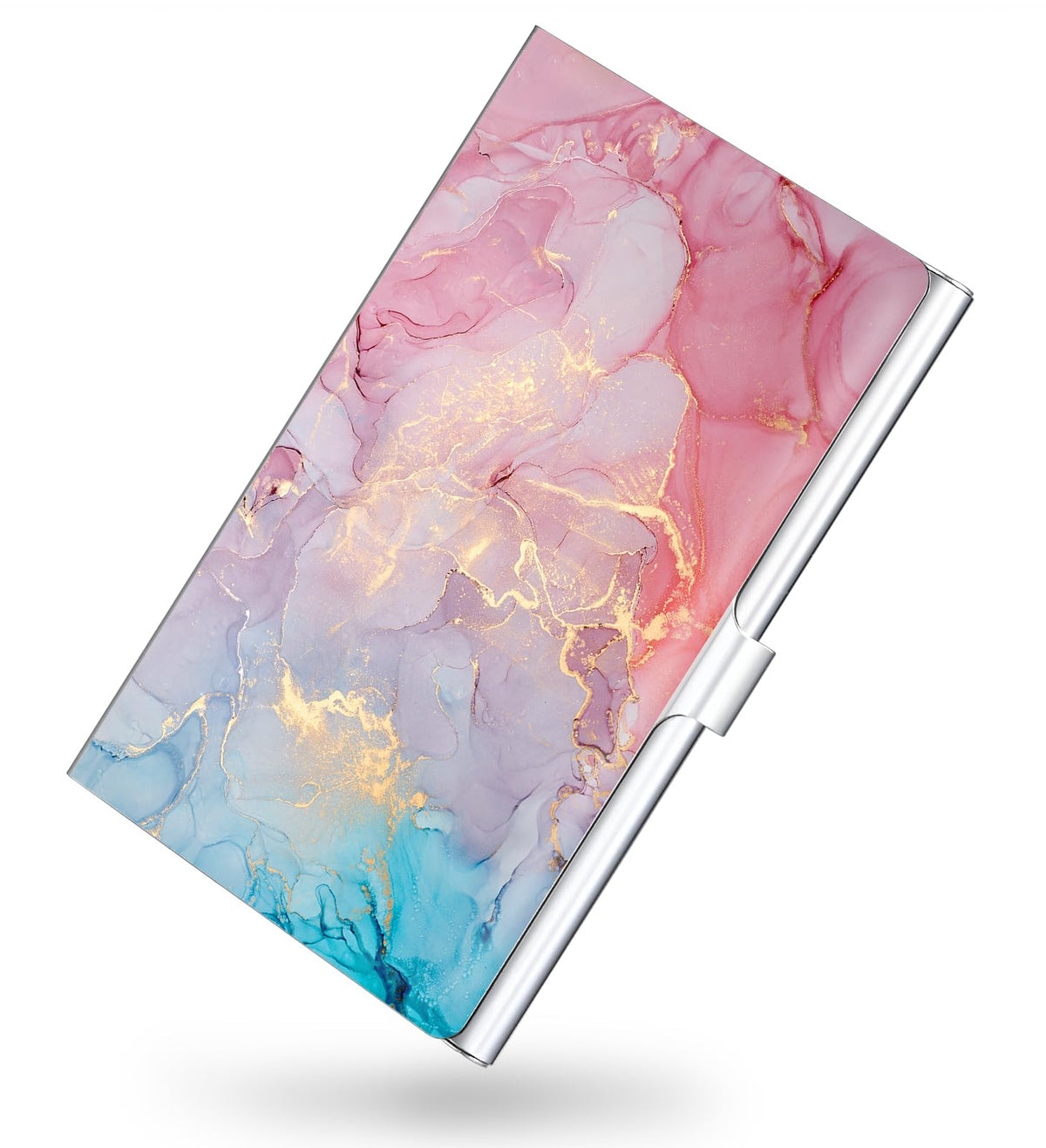 Business Card Holder，Color Printing Men's and Women's Business Card Case，Ultra-thin Metal Business Card Organizer，Carry-on Pocket Wallet Business Card Holder,Pink letters