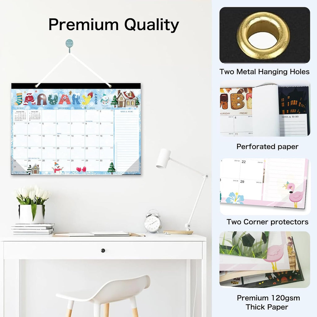Desk Calendar 2026-2027- 18 Month Desk Calendar july 2026-2027 Dec,17" x 12", Large Monthly Desktop Calendar with Daily Blocks, Thick Paper, Corner Protectors (2 Stickers Included)