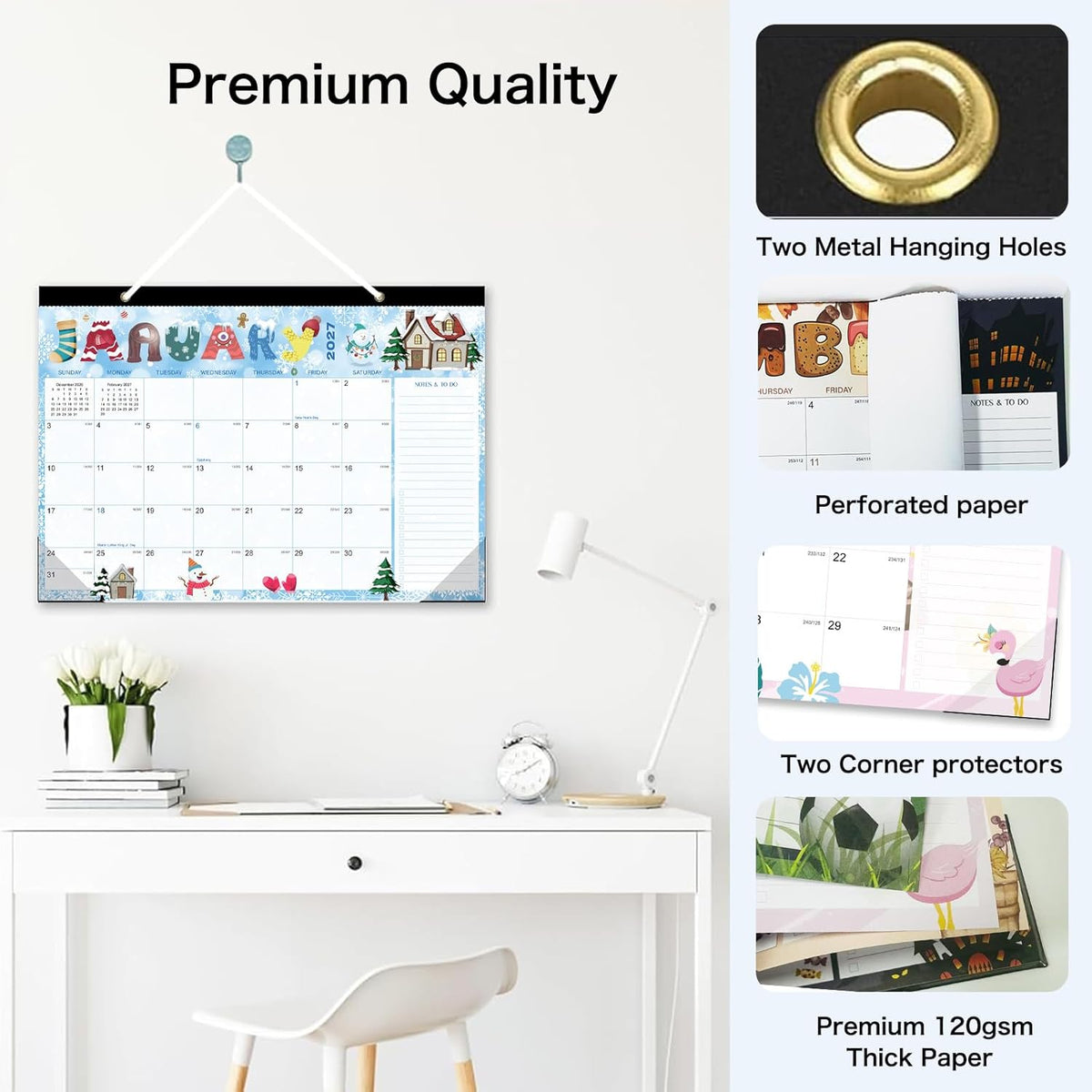 Desk Calendar 2026-2027- 18 Month Desk Calendar july 2026-2027 Dec,17" x 12", Large Monthly Desktop Calendar with Daily Blocks, Thick Paper, Corner Protectors (2 Stickers Included)