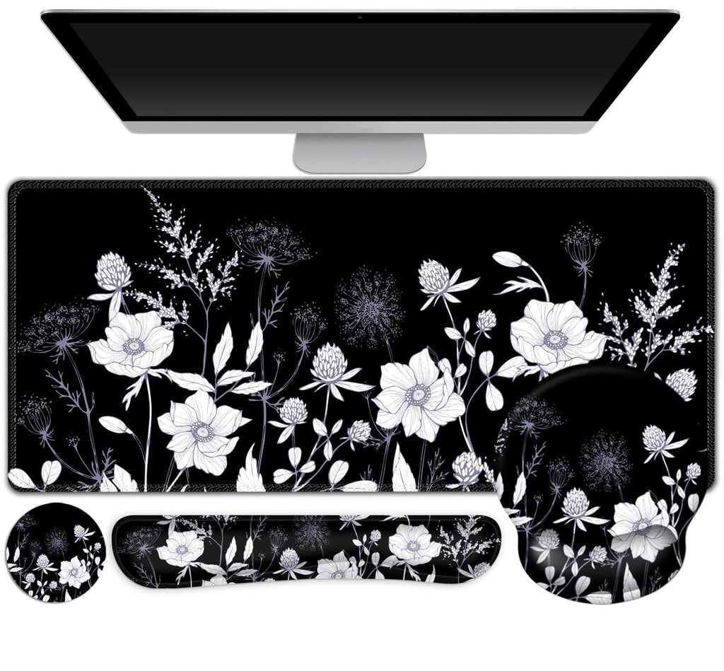 Gaming Mouse Pad Large Desk Mat, Cute Purple Marble Rose Desk Pad Protector