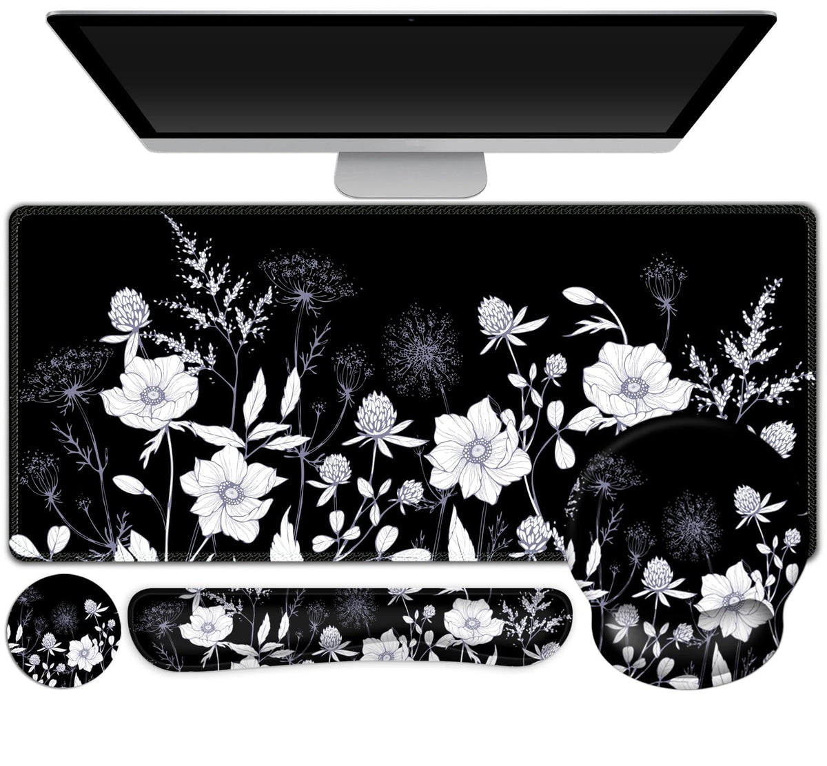 Gaming Mouse Pad Large Desk Mat, Cute Purple Marble Rose Desk Pad Protector
