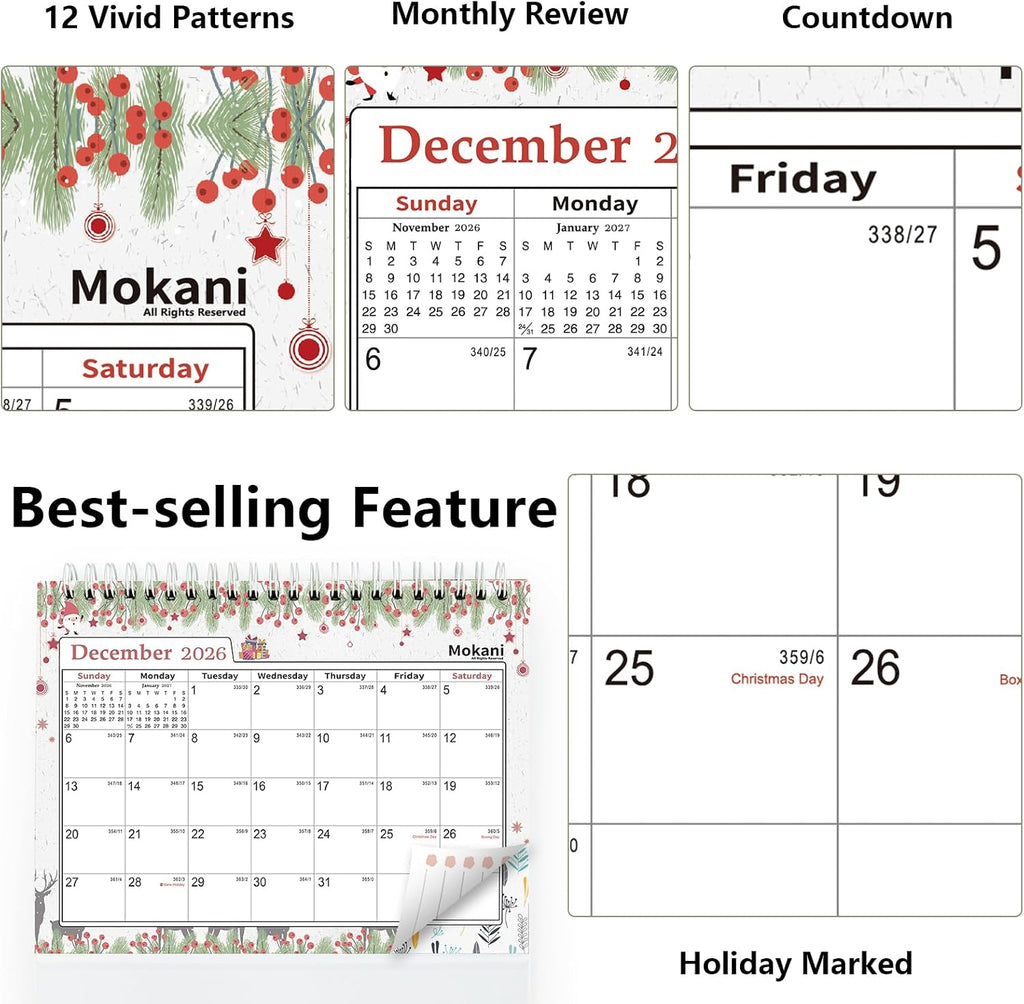 Mokani Small Desk Calendar 2026-2027, Desktop Calendar Oct.2026-Dec.2027