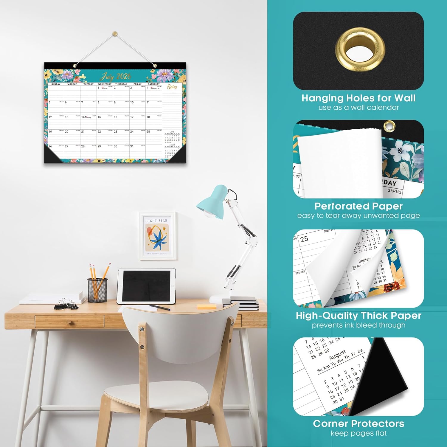 Taja Desk Calendar 2026-2027, Jul 2026-Dec 2027, 18-Month, 17" x 12"
