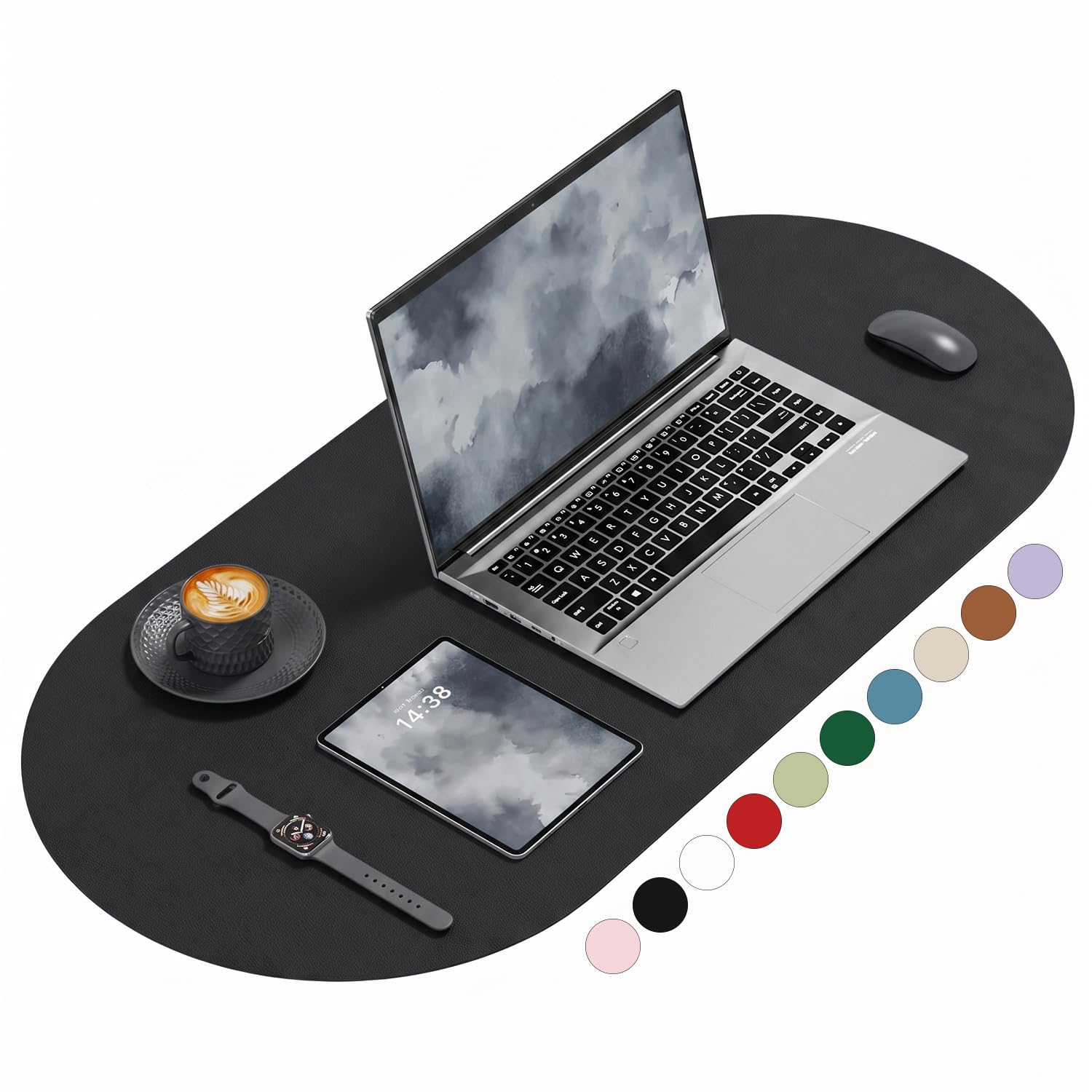 Desk Mat, 31.5" x 15" Oval PU Leather Non-Slip Desk Pad Large Mouse Pad for Desktop, Waterproof Countertop Protector Writing Mat for Office, Home, Gaming, Vanity, Light Pink