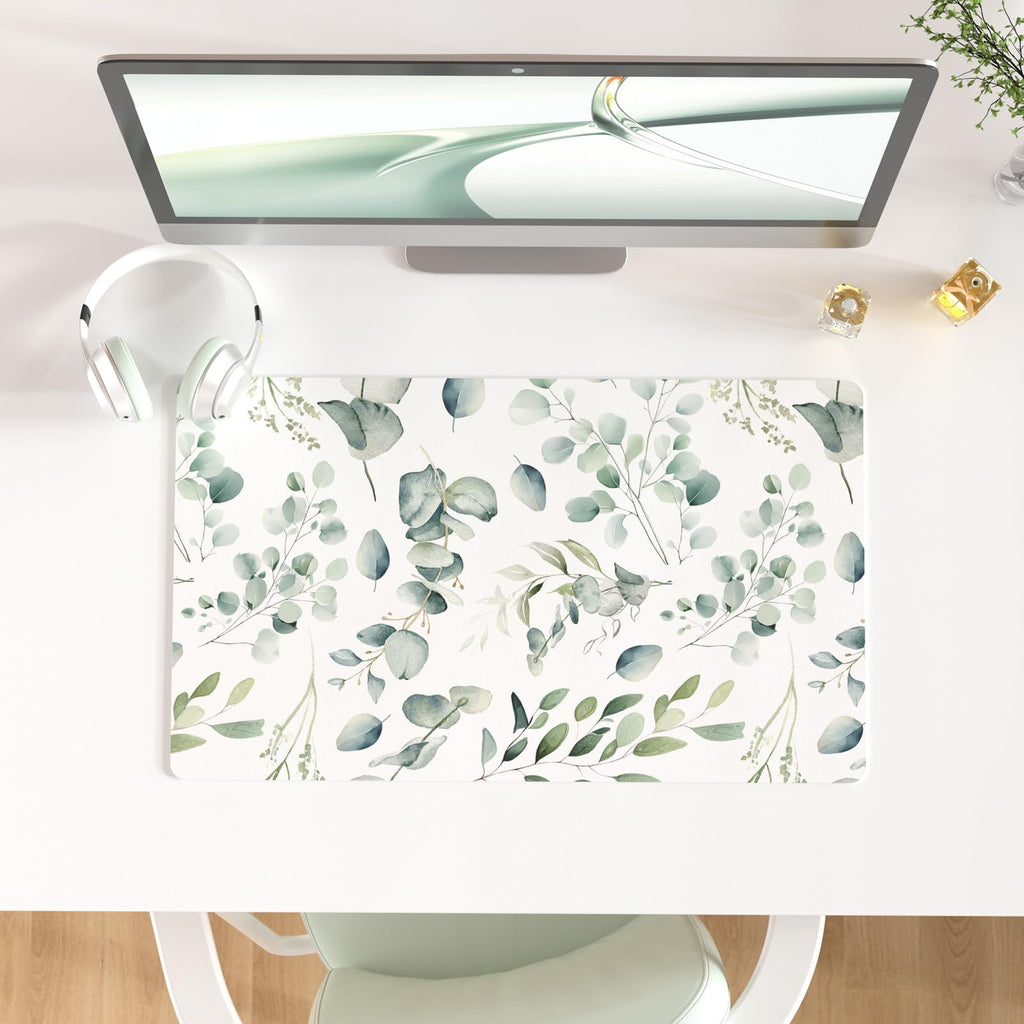 Faux Leather Large Mouse Pad, Office Desk Mat, 31.5"x15.7", Pink Floral