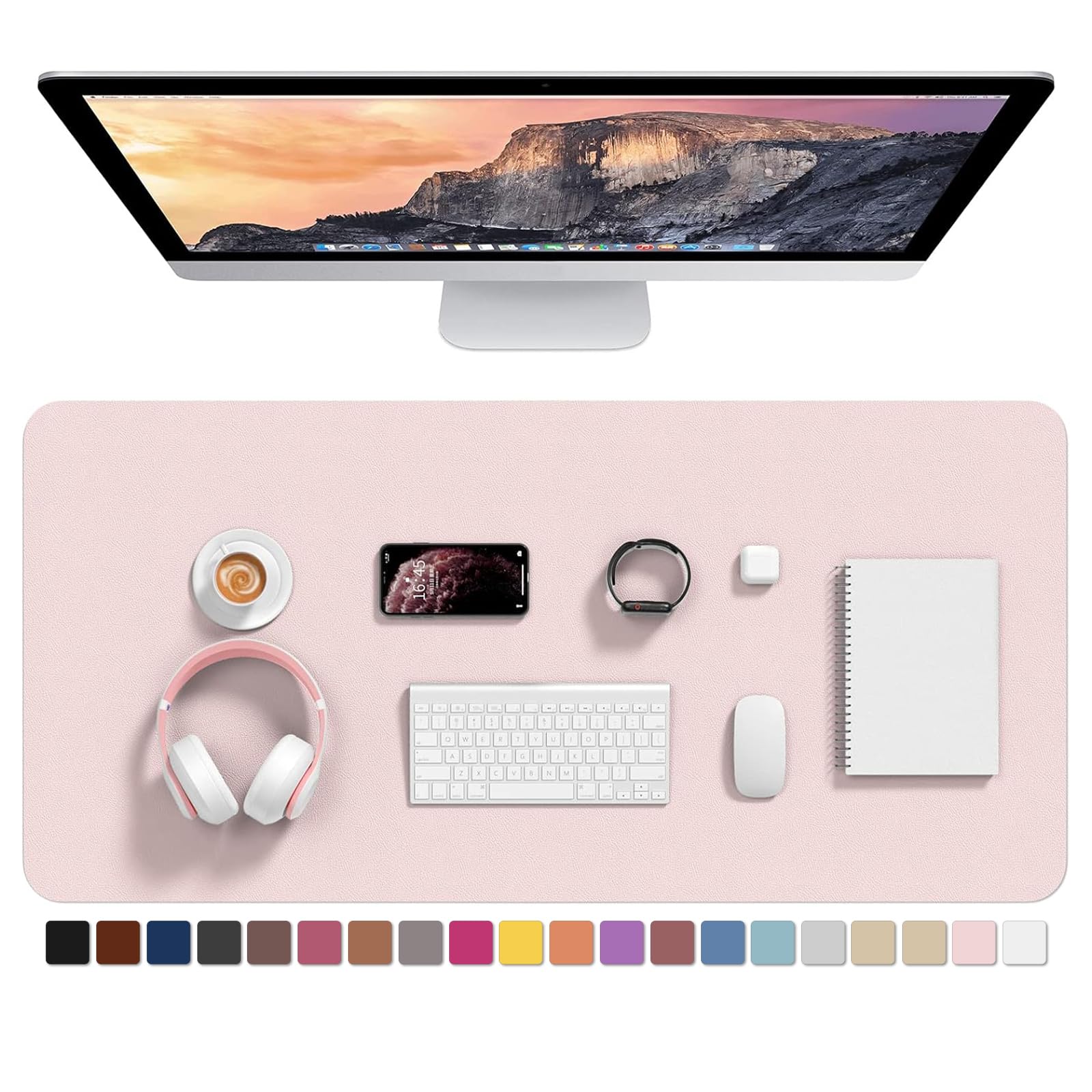 Hsurbtra Desk Pad, 30" x 14" PU Leather Desk Mat, XL Extended Mouse Pad, Waterproof Desktop Blotter Protector, Non-Slip Ultra Thin Large Laptop Keyboard Writing Mat for Office Home, Pink