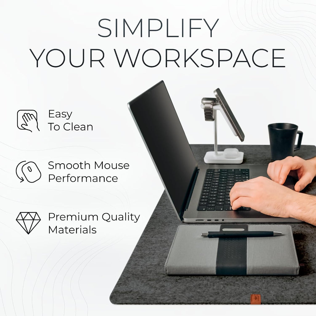 Nordik Felt Desk Mat - Large Felt Desk Pad - Charcoal 35 x 17 inches