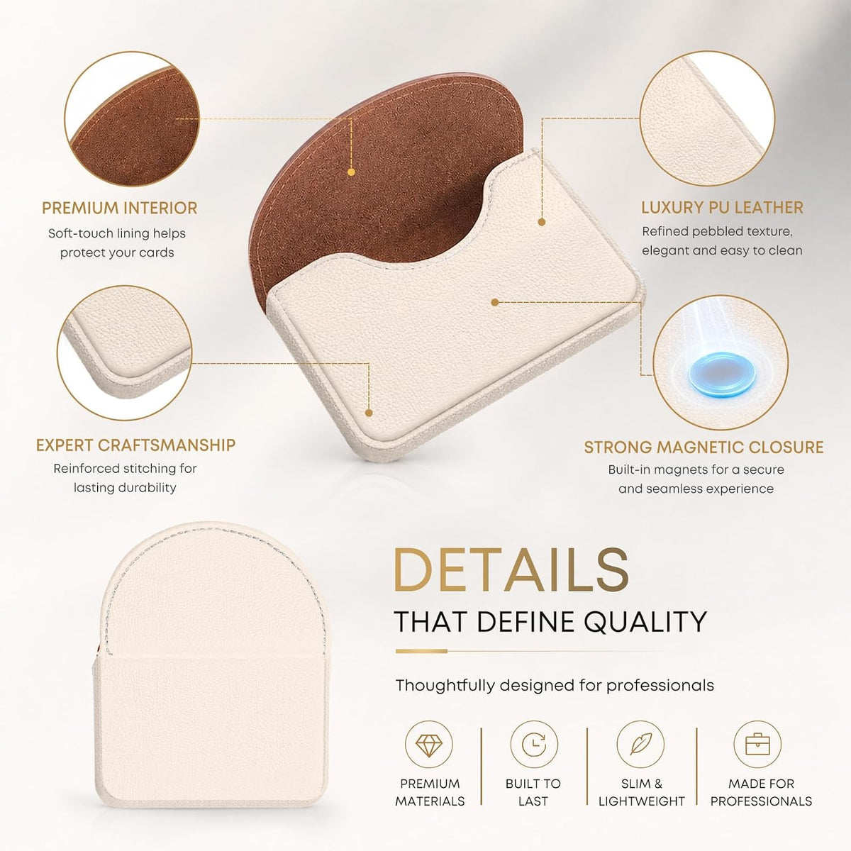 Business Card Holder，PU Leather Business Card Case Wallet White