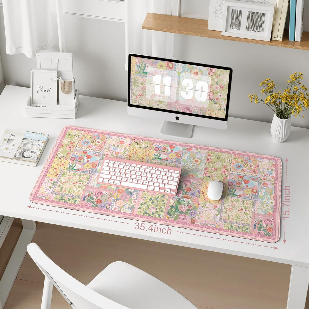 iCasso Desk Mat,Mouse Pad for Office Desk,35.4x15.7in,Pink Flowers