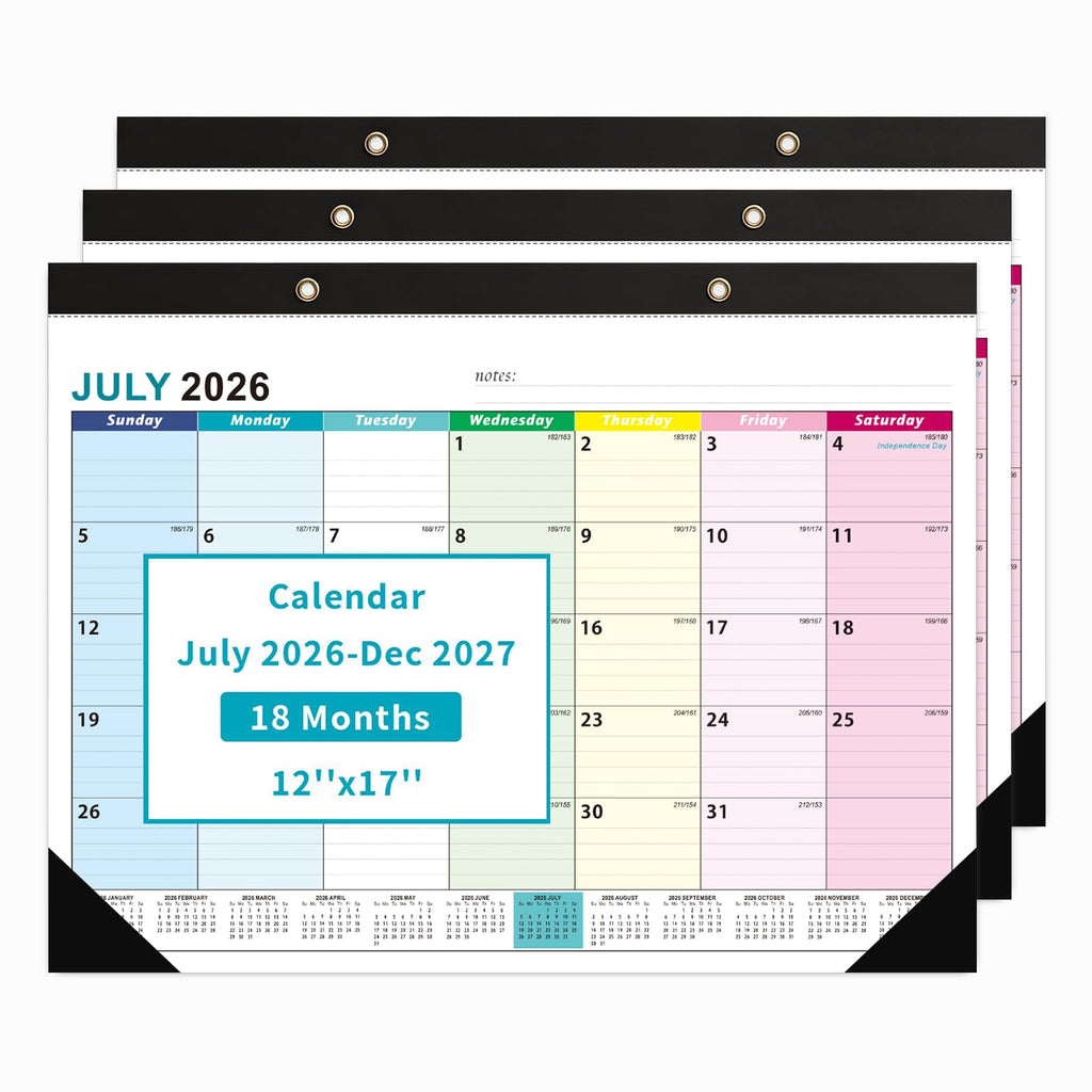 COMIX Desk Calendar 2026-2027, 17" x 12" Monthly Desktop Planner Pad with Frosted Cover, 18 Months July 2026 to December 2027, Thick 120 GSM Paper for Office School Home