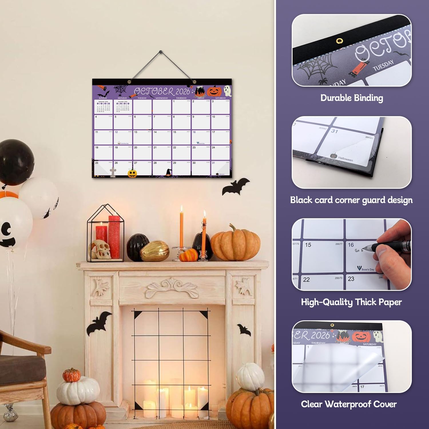 Desk Calendar 2026-2027, 15 Month Oct 2026 - Dec 2027, 17x12,Colorful