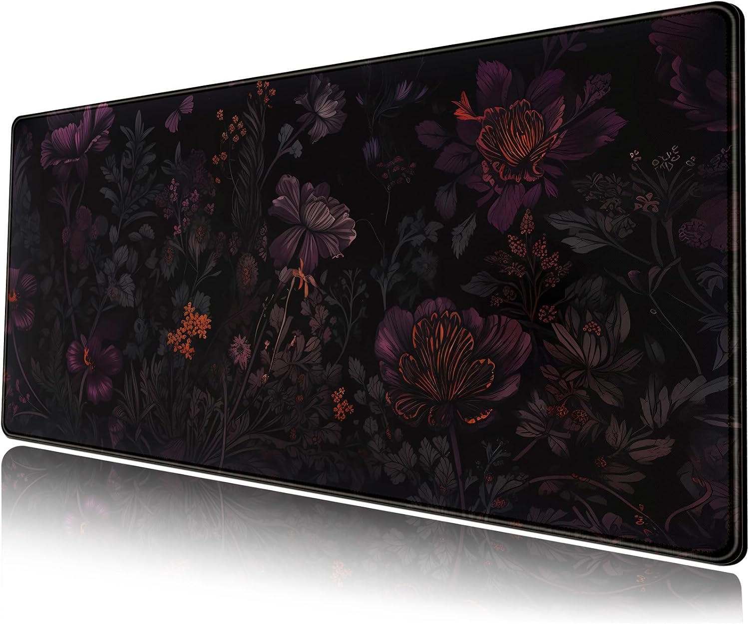 Dark Cottagecore Desk Mat Black Purple Flower XL Mouse Pad Large Gaming Mousepad Extended Vintage Aesthetic Desk Pad Keyboard Mouse Mat 31.5 x 11.8 in for Work Game Office Decor