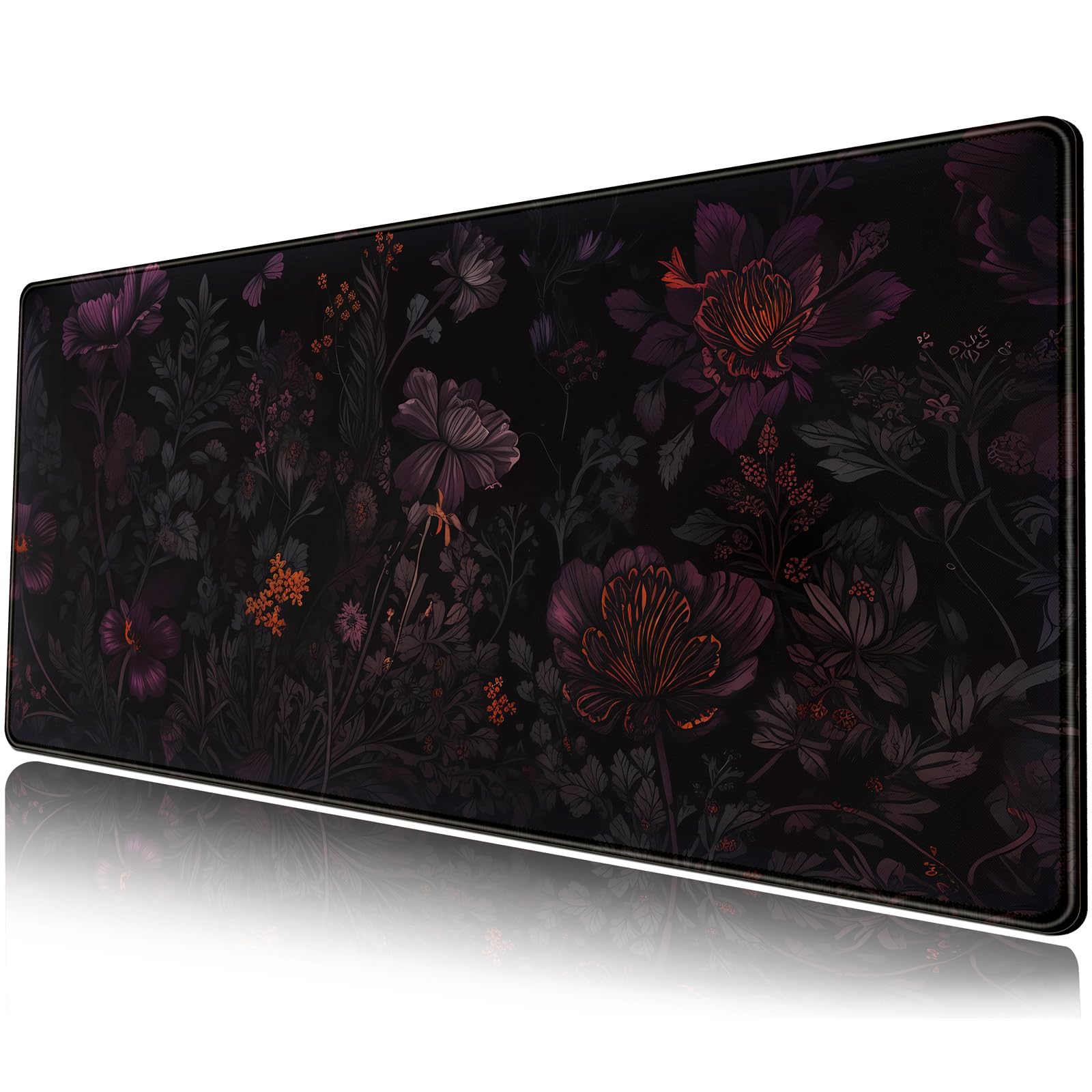 Dark Cottagecore Desk Mat Black Purple Flower XL Mouse Pad Large Gaming Mousepad Extended Vintage Aesthetic Desk Pad Keyboard Mouse Mat 31.5 x 11.8 in for Work Game Office Decor
