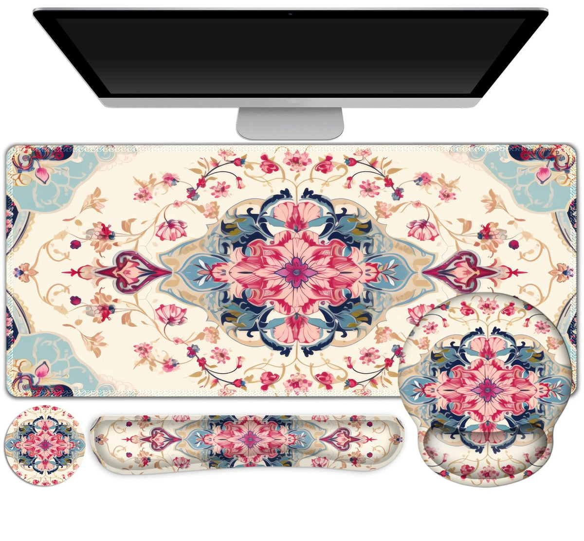 Gaming Mouse Pad Large Desk Mat, Cute Purple Marble Rose Desk Pad Protector