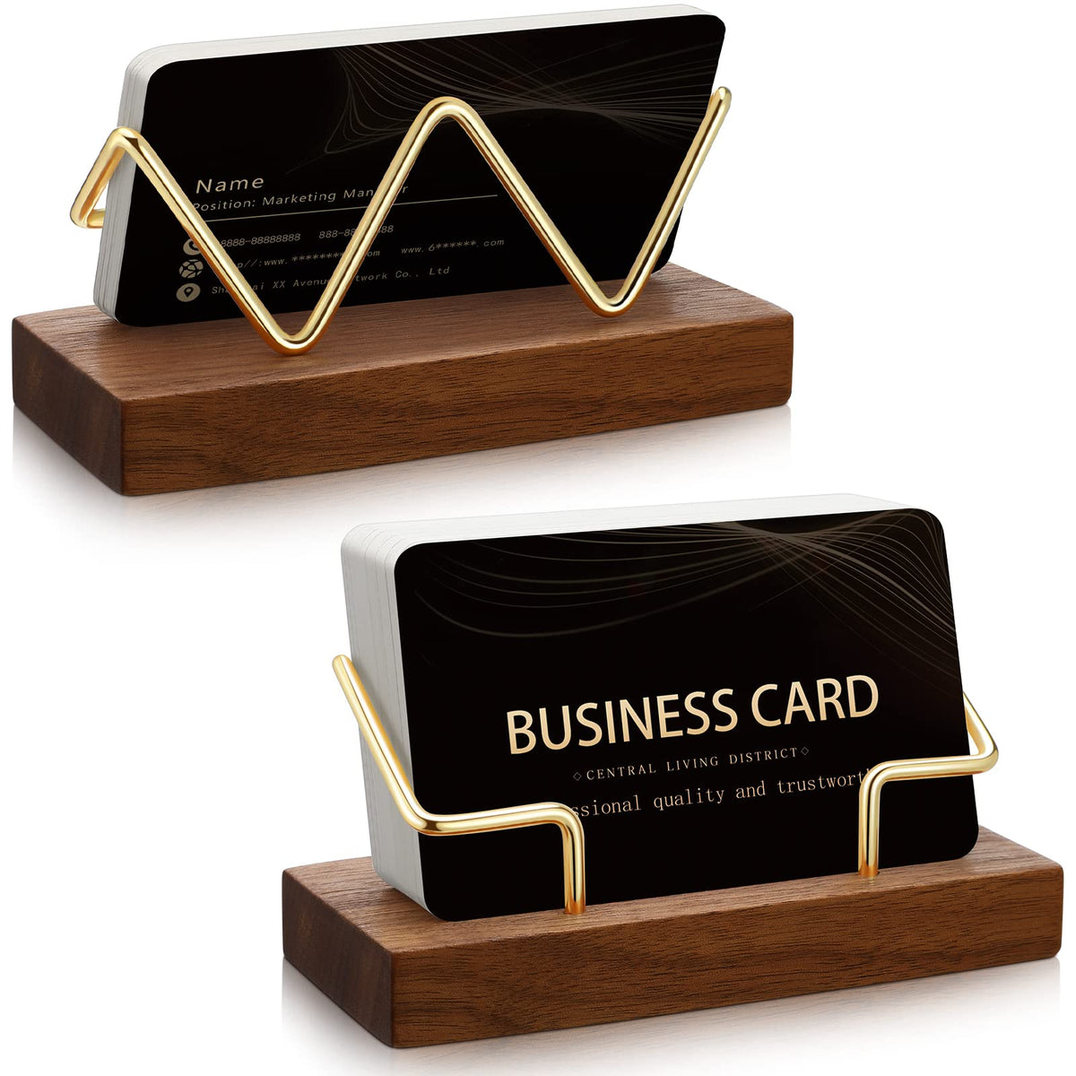 Amyhill 2 Pieces Wood Business Card Holder for Desk,Light Wood Color, Black
