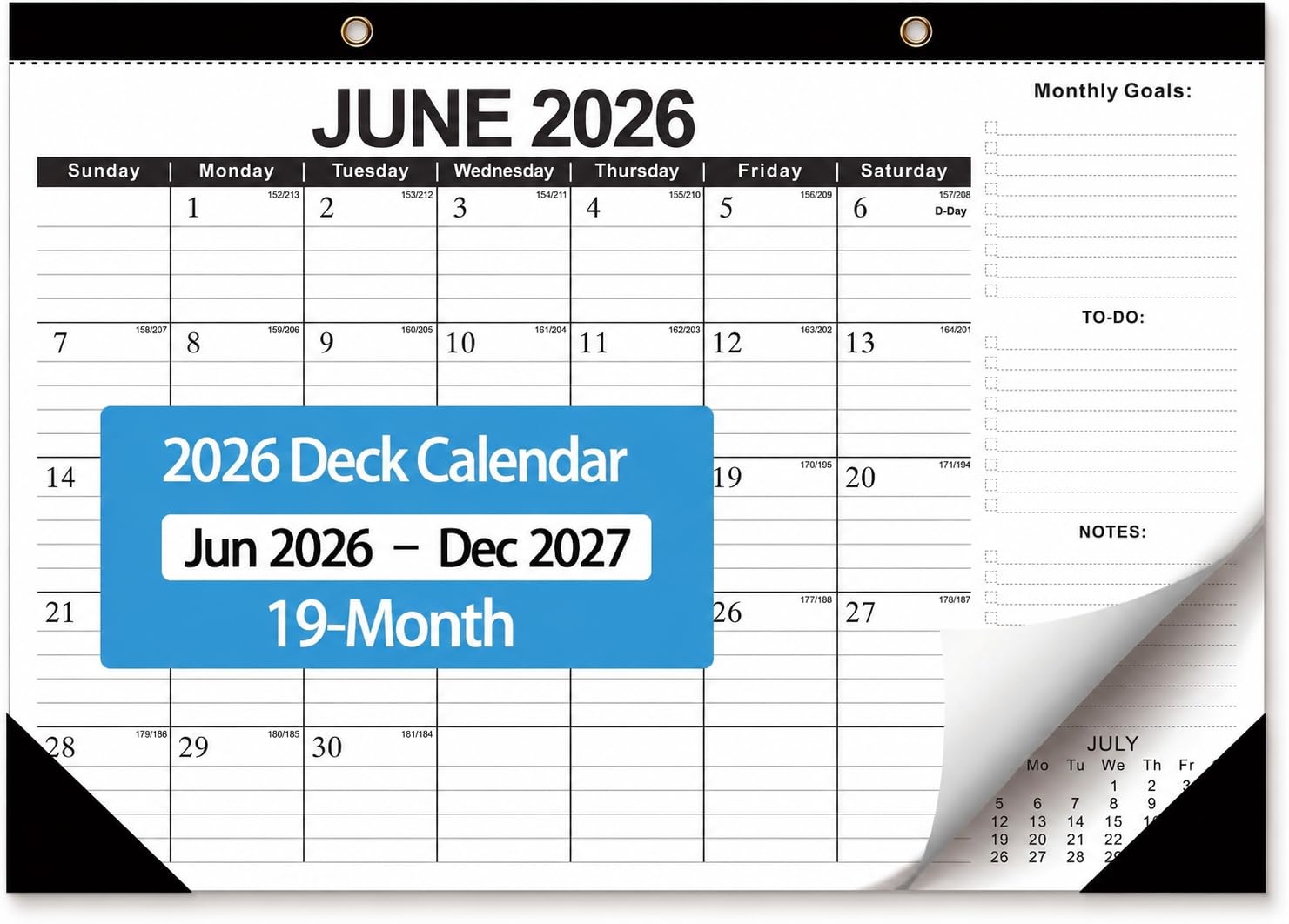 Desk Calendar 2026-2027 - Ougesi 19 Month Desk Top Calendar, 17x12''
