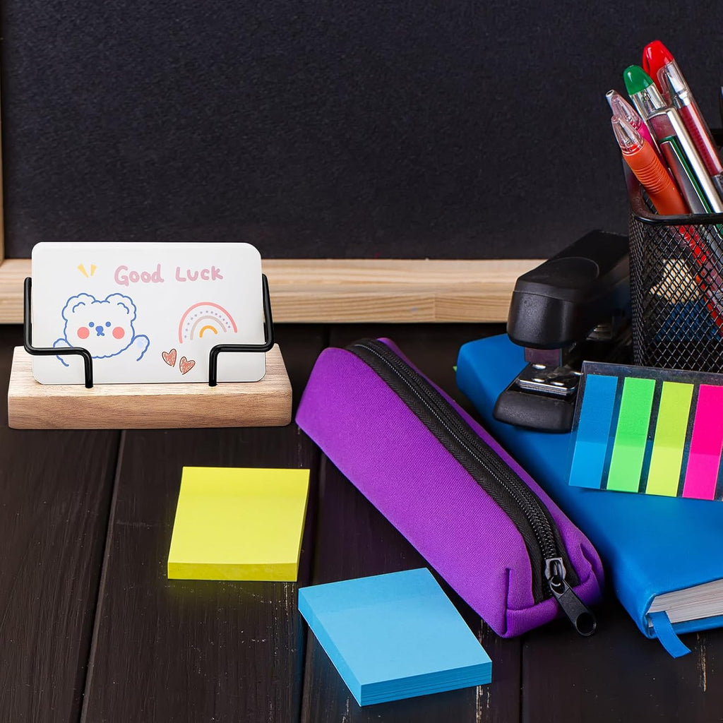Amyhill 2 Pieces Wood Business Card Holder for Desk,Light Wood Color, Black