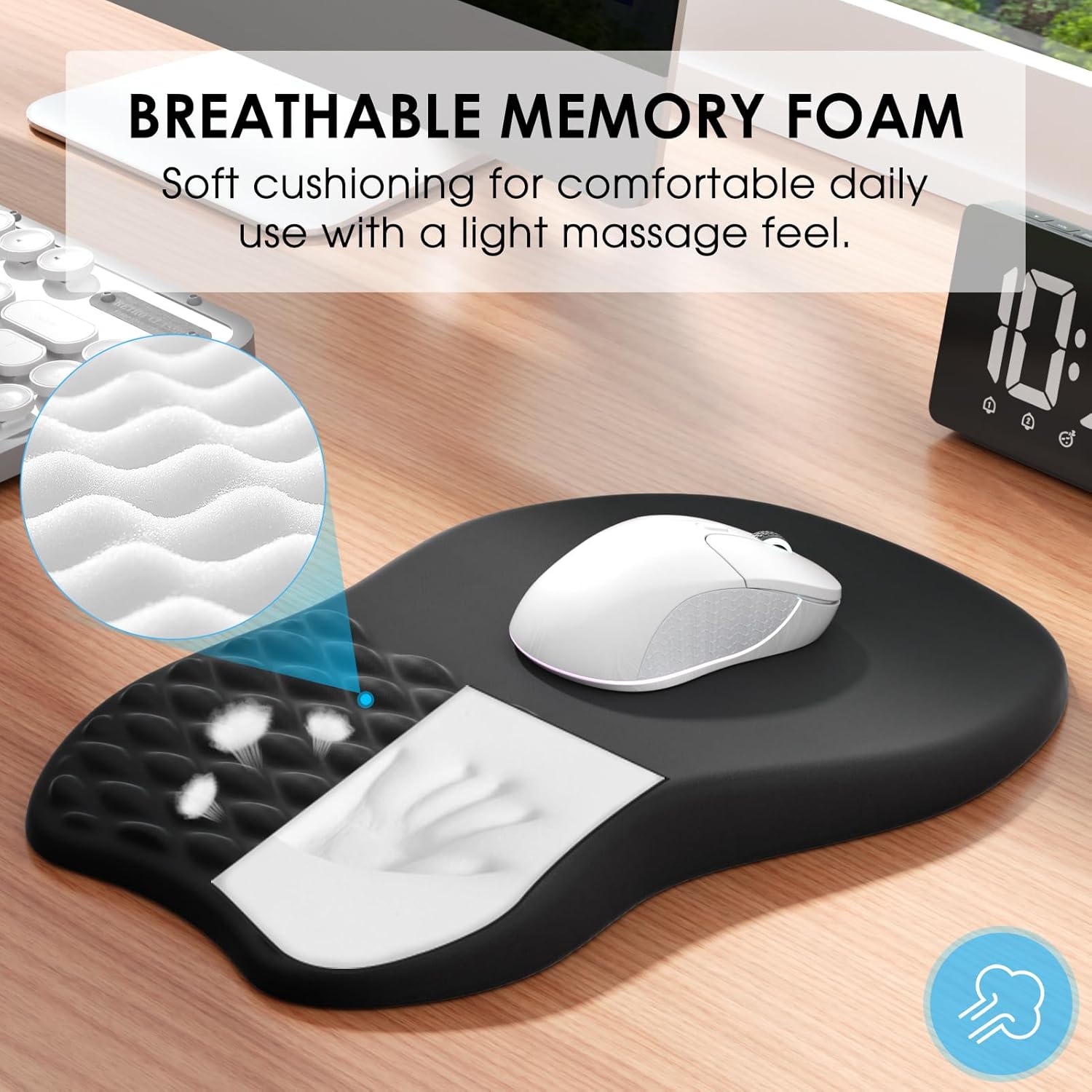 MROCO Ergonomic Mouse Pad with Wrist Support, Memory Foam Wrist Rest, Black