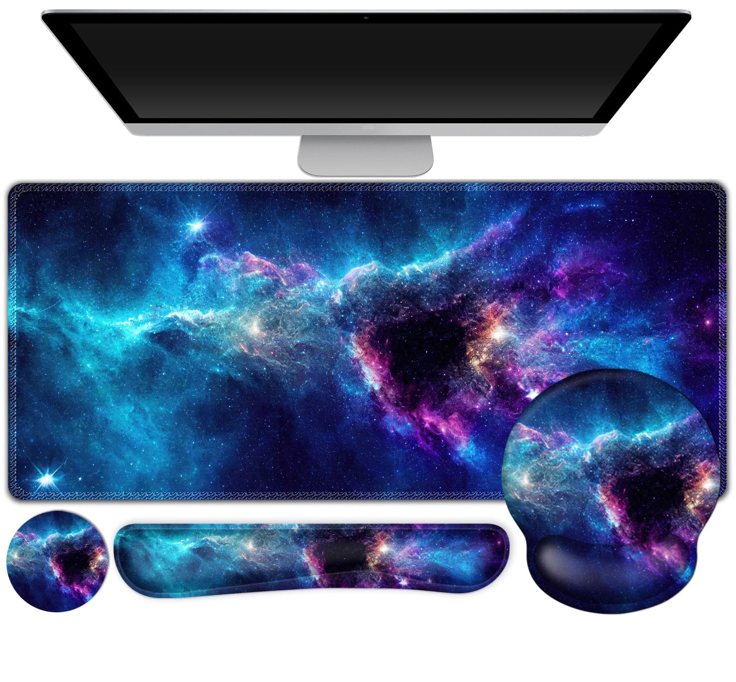 Gaming Mouse Pad Large Desk Mat, Cute Purple Marble Rose Desk Pad Protector