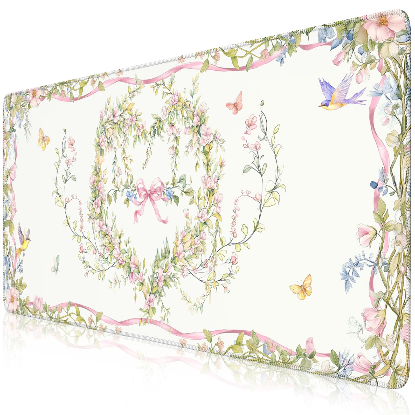 iCasso Desk Mat,Mouse Pad for Office Desk,35.4x15.7in,Pink Flowers