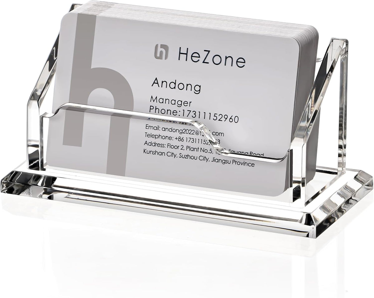 HeZone Acrylic Card Holder Clear Horizontal Business Card Organizer Stand for Desk 1 Slots Business Cards Stand for Women and Men,Office Desk Accessories,Organize 50 Cards-1 Pack