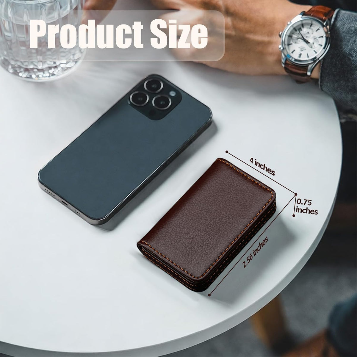 Business Card Holder PU Leather with Magnetic Closure, Slim Pocket Name Card Case for Men & Women, Professional Card Wallet for Office & Travel (Brown)