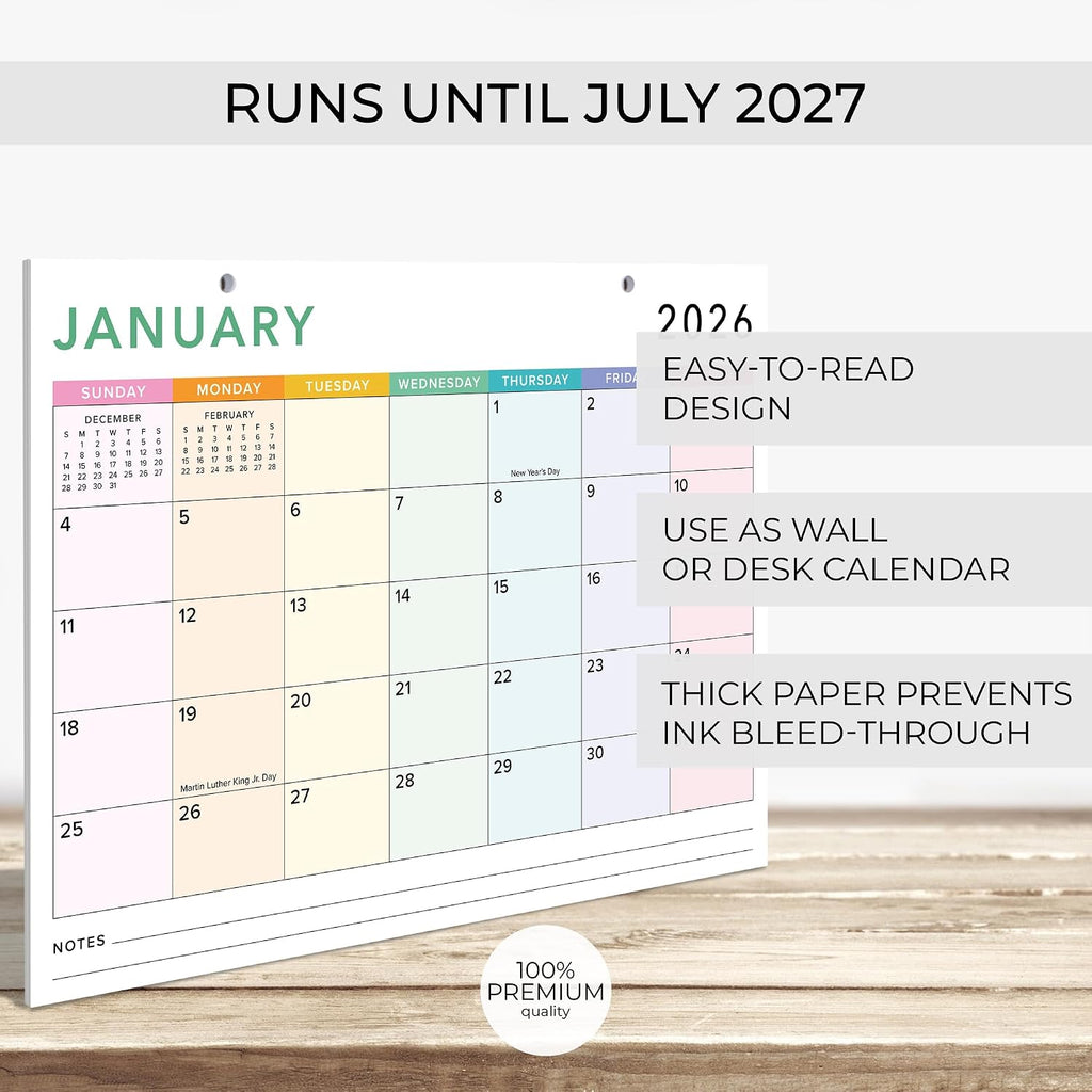 Colorful 2026 Desk Calendar - Runs From January 2026 Until July 2027