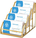 Frcctre 4 Slots Glass Business Card Holder for Desk, 4 Tiers Desktop Clear Business Card Display Holder Stand Office Countertop Name Cards Organizer