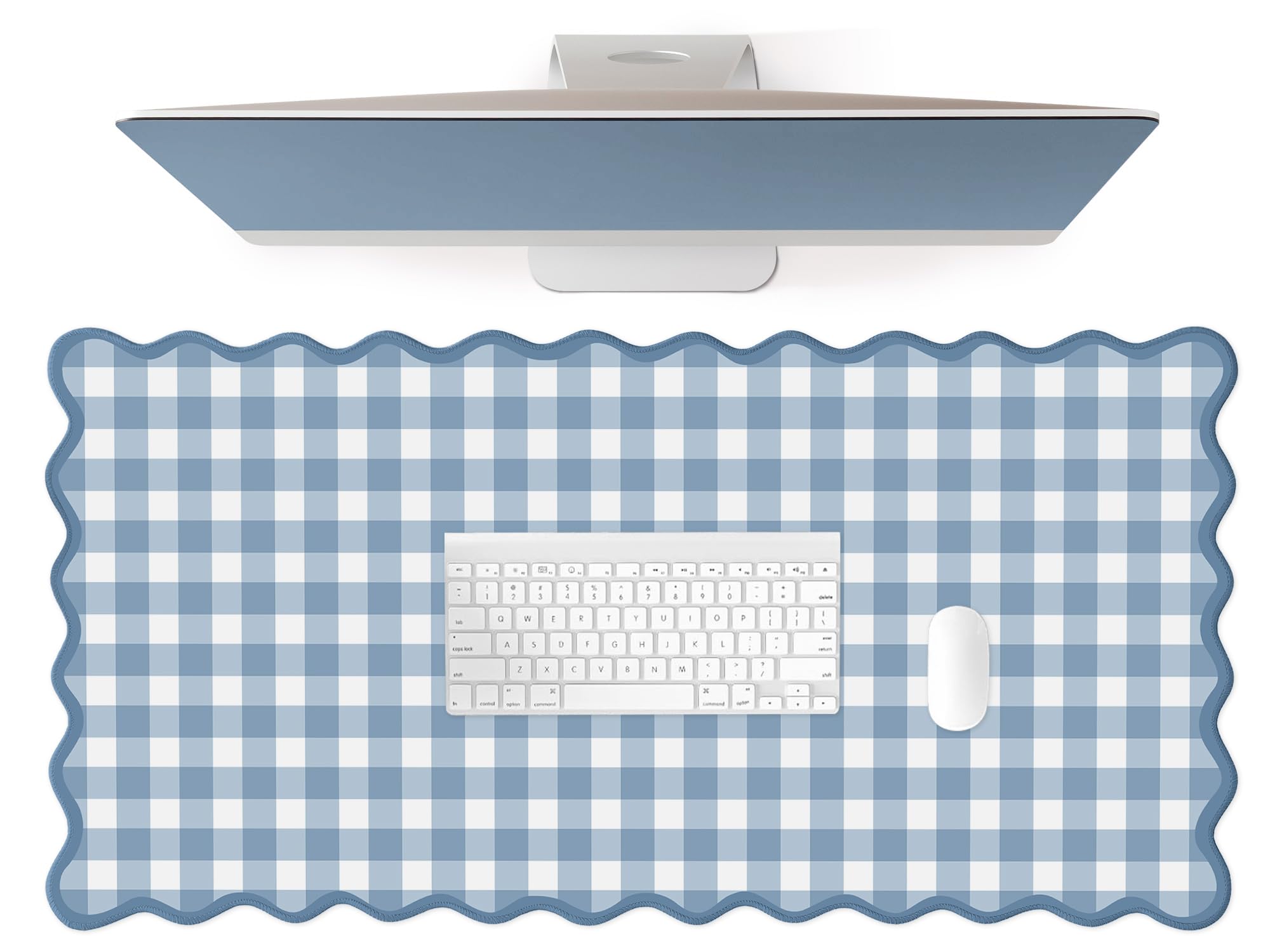 Scalloped‌ Green Checkered Desk Mat Cute Pastel Large Gaming Mouse Pad Gingham Kawaii Cottagecore ‌Vintage‌ Girly Keyboard Computer Mat Aesthetic Desk Pad Accessories Office Decor for Women