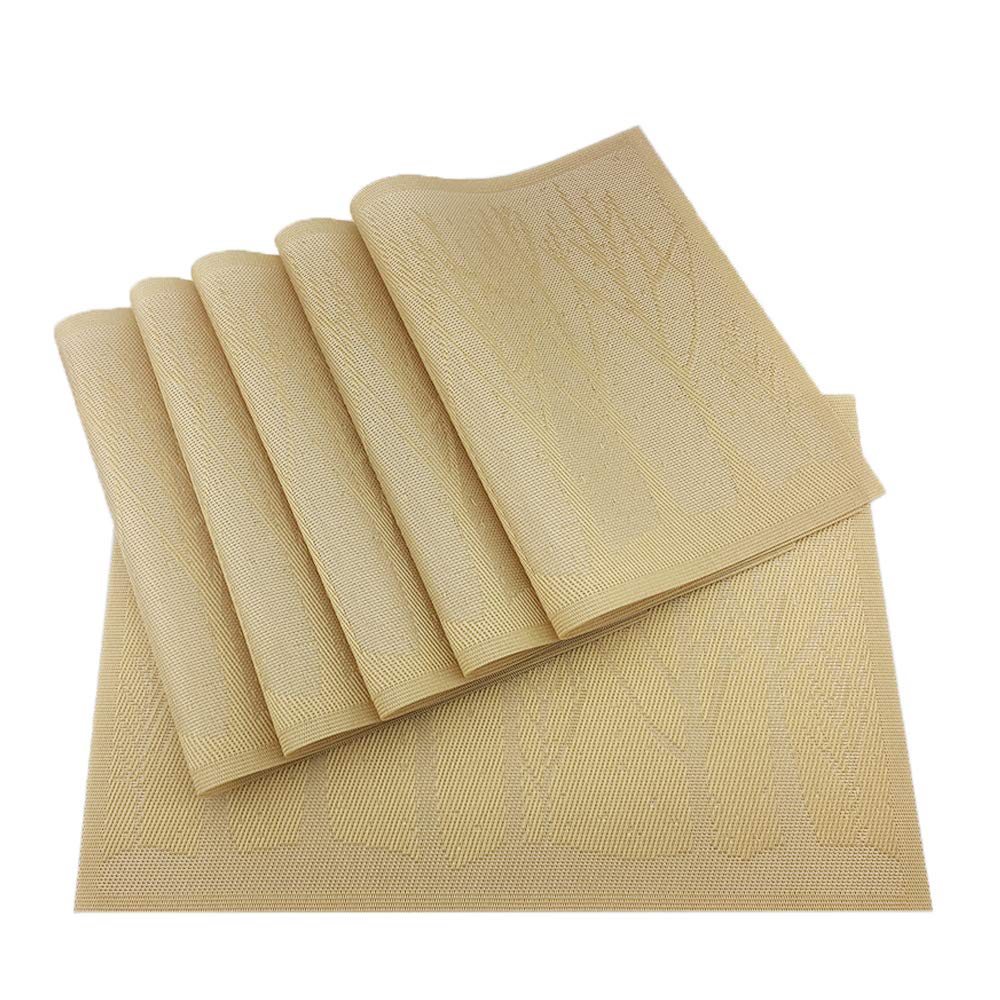 Place Mats PVC Set of 6, Table Placemats Set of 6 PVC Table Mats Natural Color (6 pcs, Red Leaves)