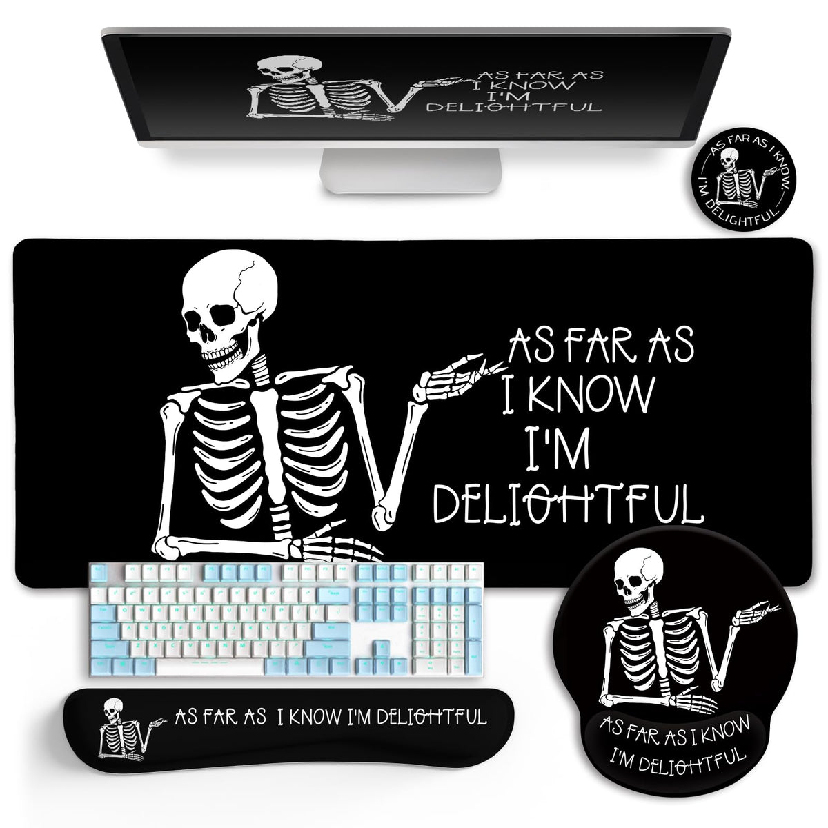 LIMKRIAN Goth Skull Mouse Pad Set Large Desk Mat for Desktop Decor