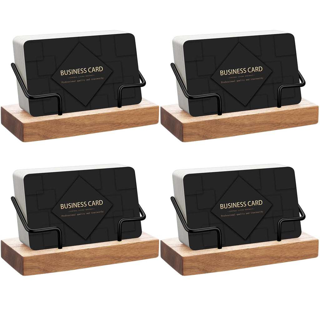 Amyhill 4 Pcs Wood Business Card Holders Display for Desk, Gold