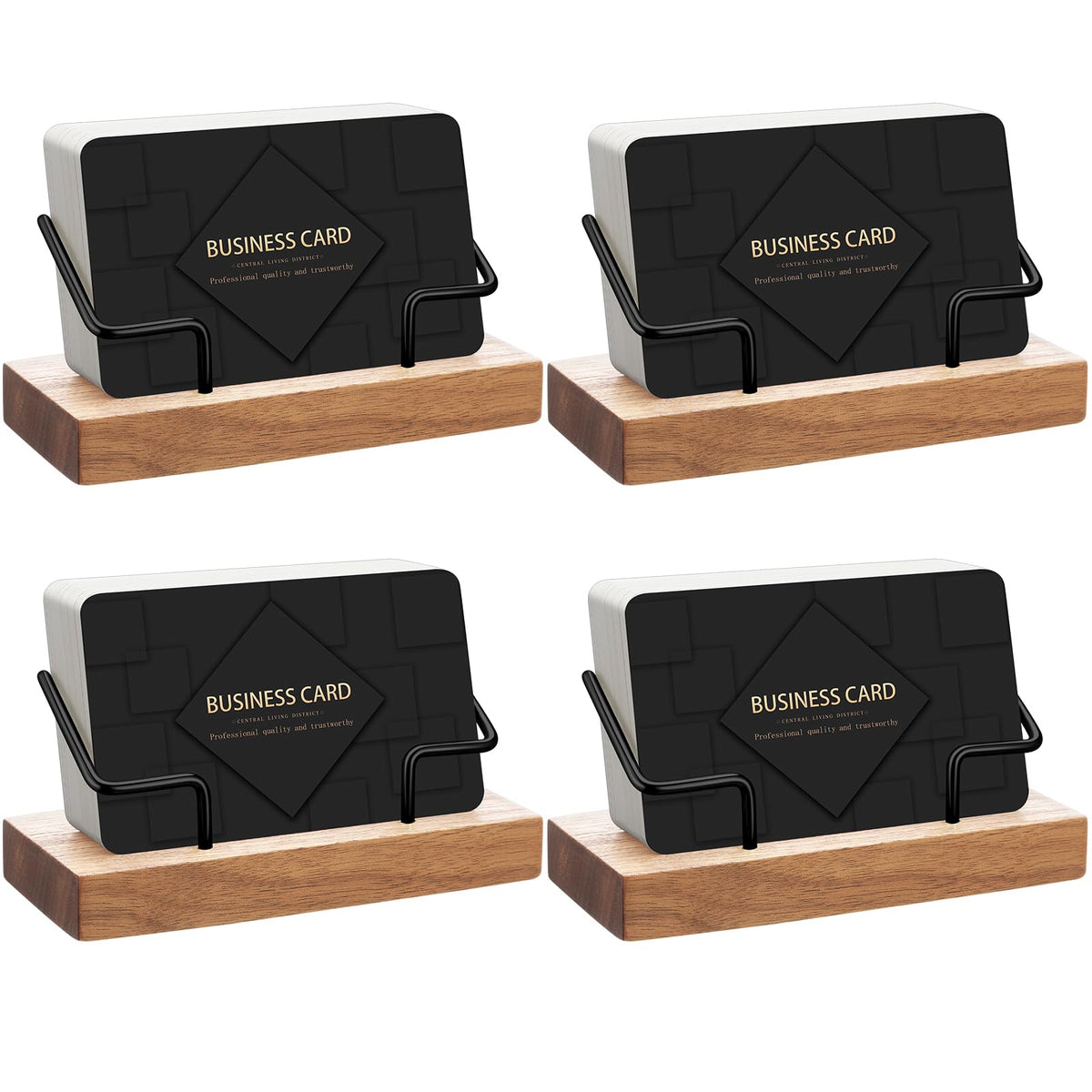 Amyhill 4 Pcs Wood Business Card Holders Display for Desk, Gold