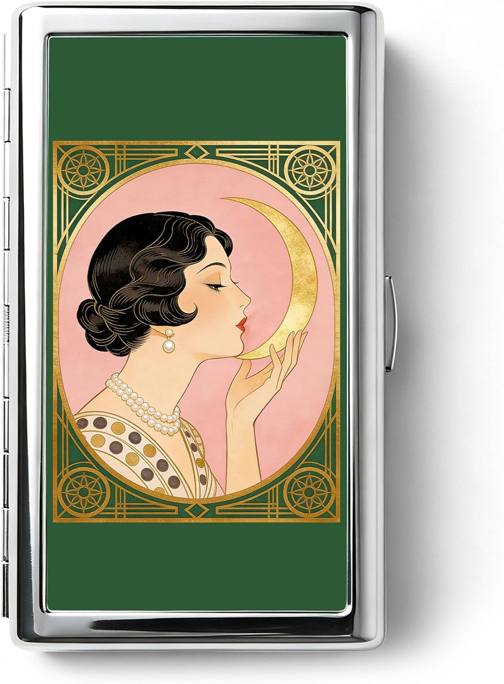 Vintage Art Deco Versatile Card & Cash Case, Slim Metal Wallet for Women Men Credit ID Business Cards (#A)