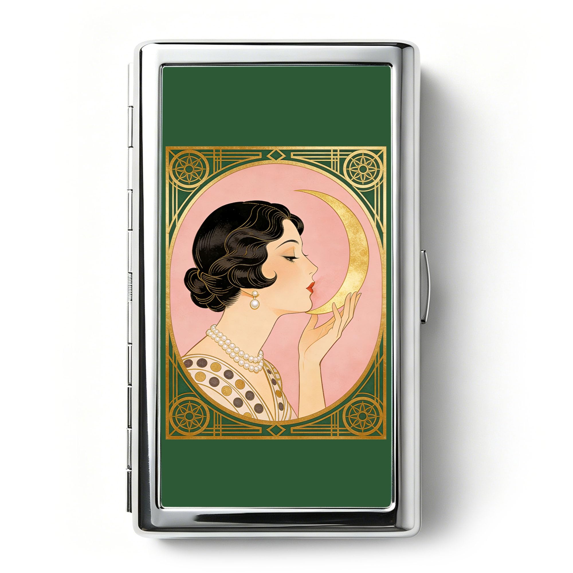 Vintage Art Deco Versatile Card & Cash Case, Slim Metal Wallet for Women Men Credit ID Business Cards (#A)